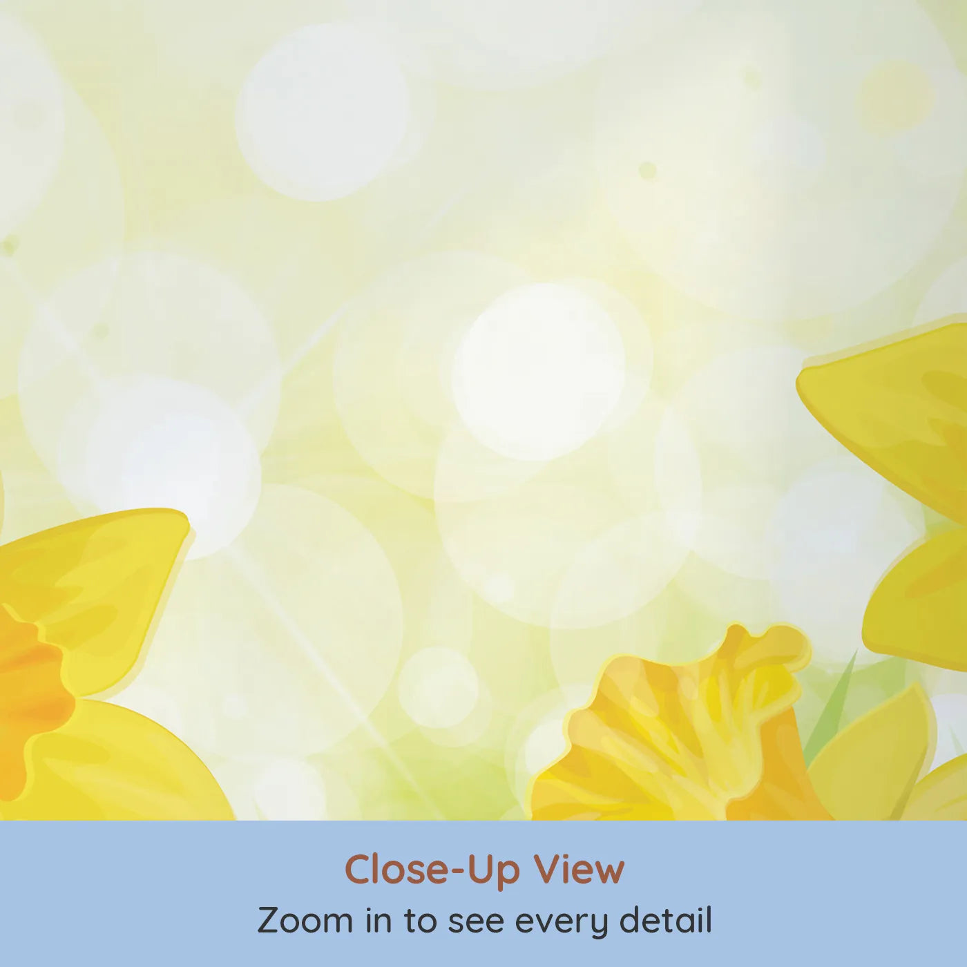 Close-up view of Whimsy Tots' Daffodil Meadow Wall Mural (Turn Their Room into a Bright and Sunny Spring Day).Gender-Neutral