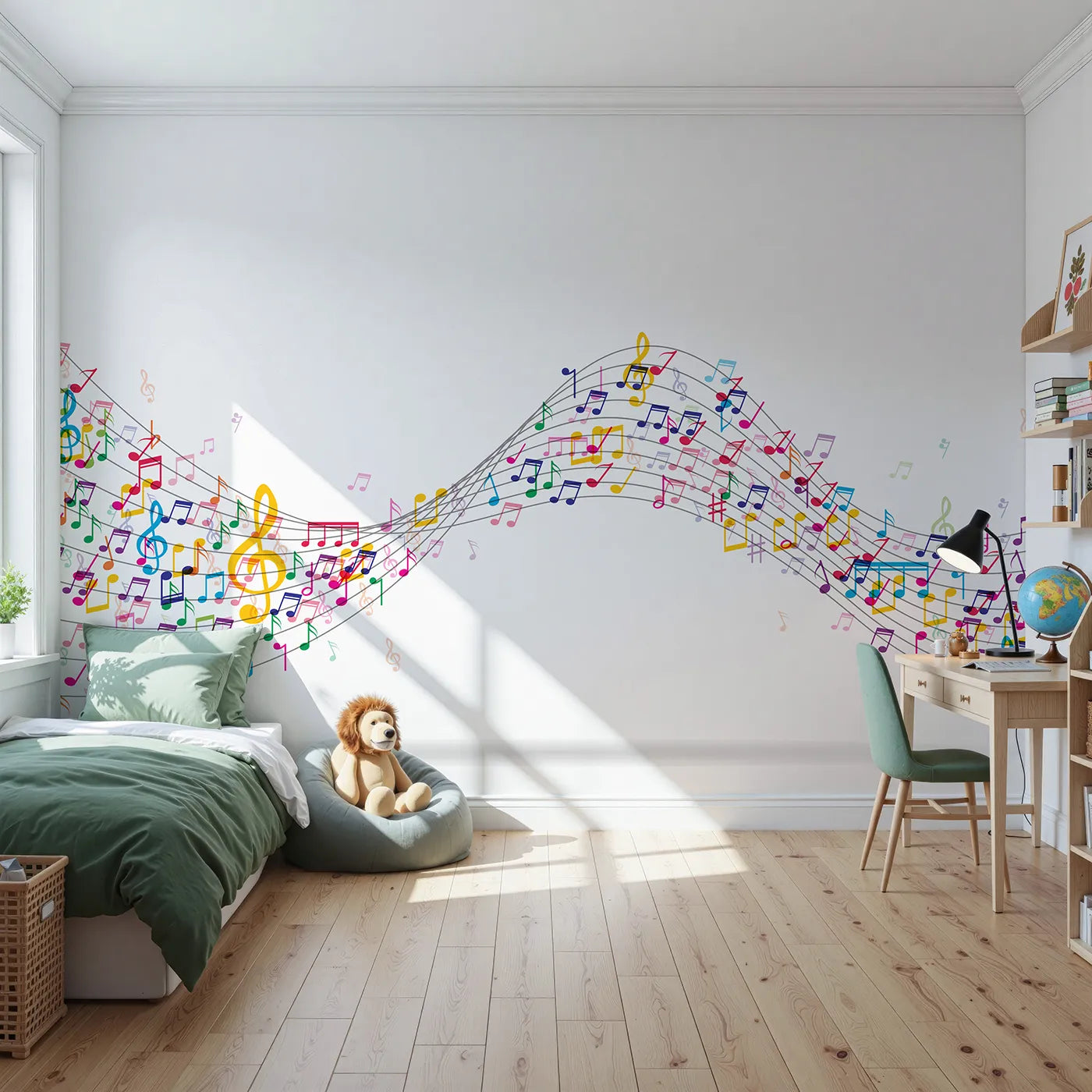 Front view of Whimsy Tots' Colorful Music Wave Wall Mural