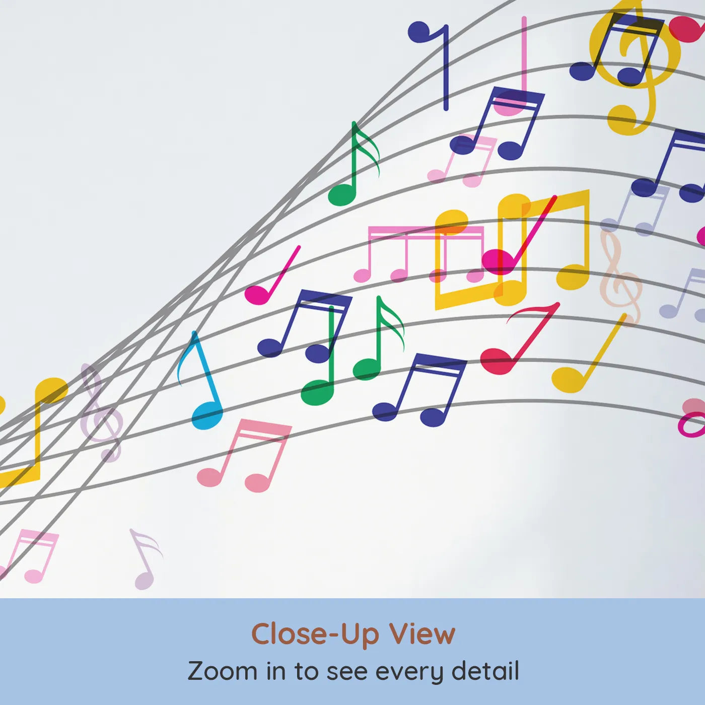 Close-up view of Whimsy Tots' Colorful Music Wave Wall Mural (Turn Their Room into a Vibrant, Joyful Symphony).Gender-Neutral