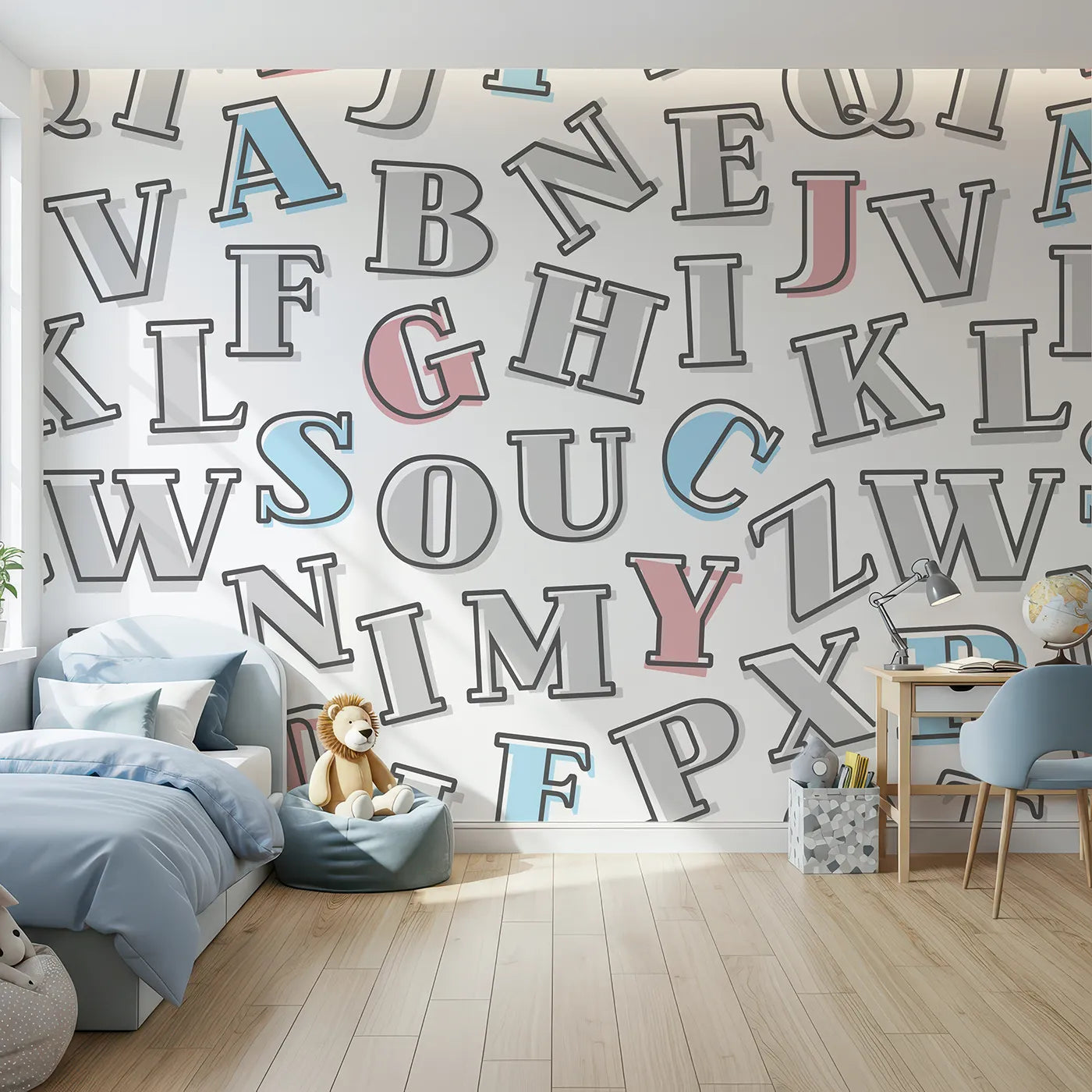 Front view of Whimsy Tots' Retro Alphabet Wall Mural