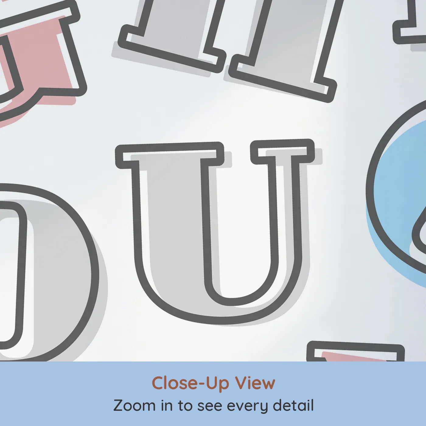 Close-up view of Whimsy Tots' Retro Alphabet Wall Mural (Turn Their Room into a Playground for Words).Gender-Neutral