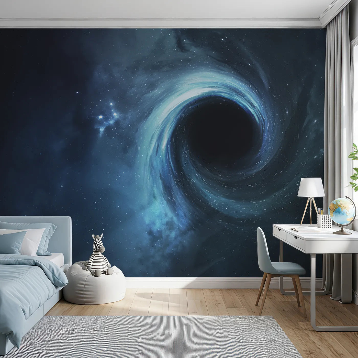 Front view of Whimsy Tots' Black Hole Wall Mural