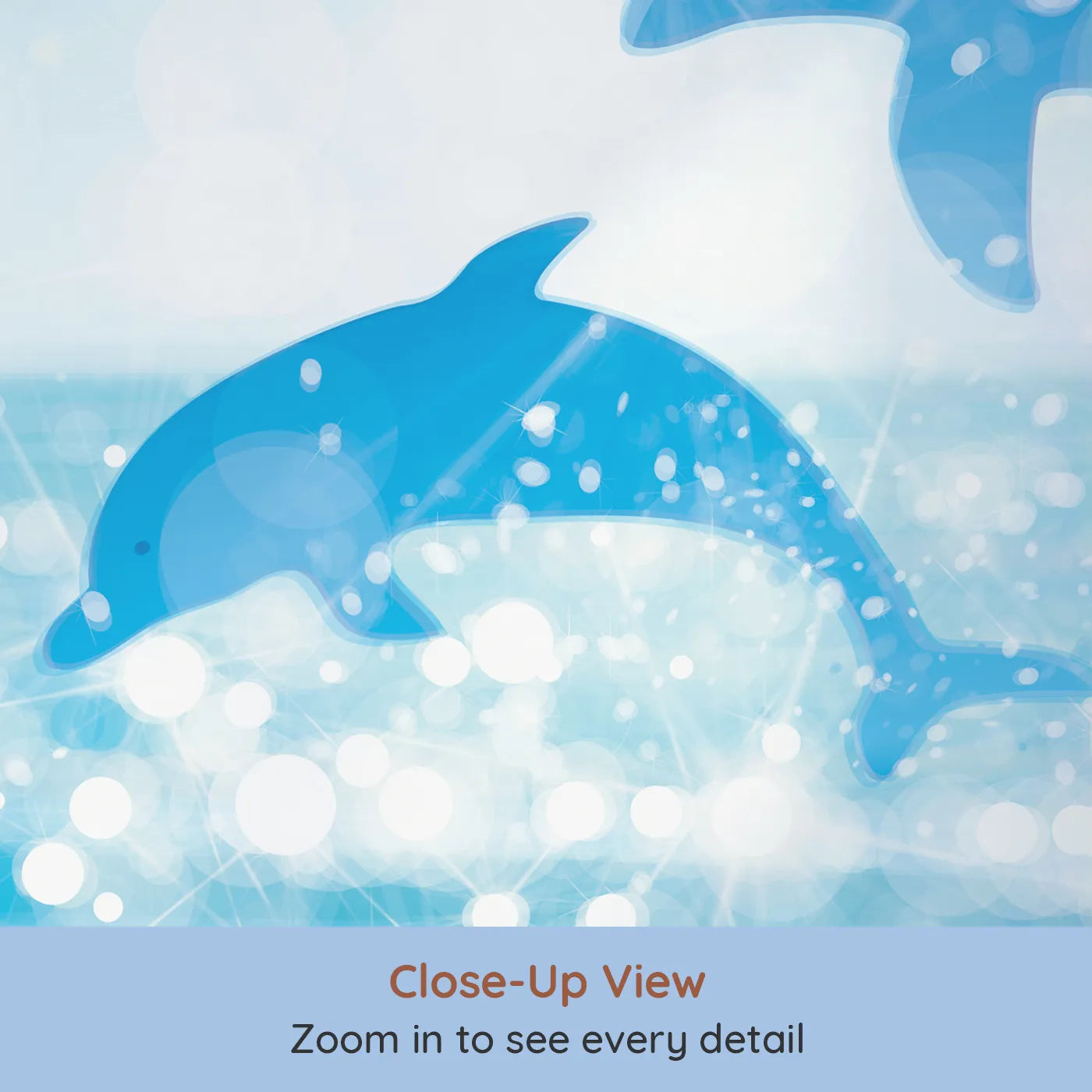 Close-up view of Whimsy Tots' Sparkling Dolphin Bay Wall Mural (Turn Their Room into a Magical, Shimmering Ocean).Gender-Neutral