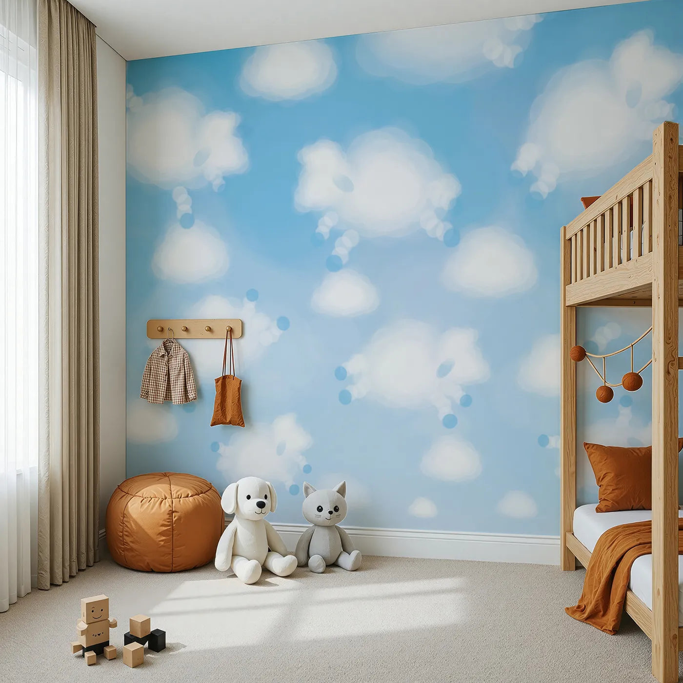 Angled view of Whimsy Tots' Cloud Sheep Wall Mural (Turn Their Room into a Sky of Gentle, Dreamy Shapes).Gender-Neutral