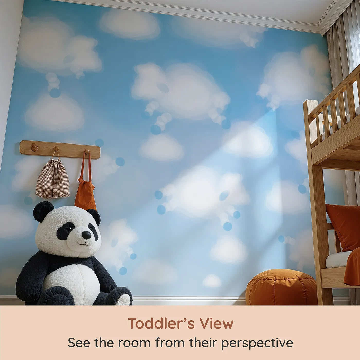 Whimsy Tots Cloud Sheep Wall Mural (Turn Their Room into a Sky of Gentle, Dreamy Shapes) from your child's view.Gender-Neutral
