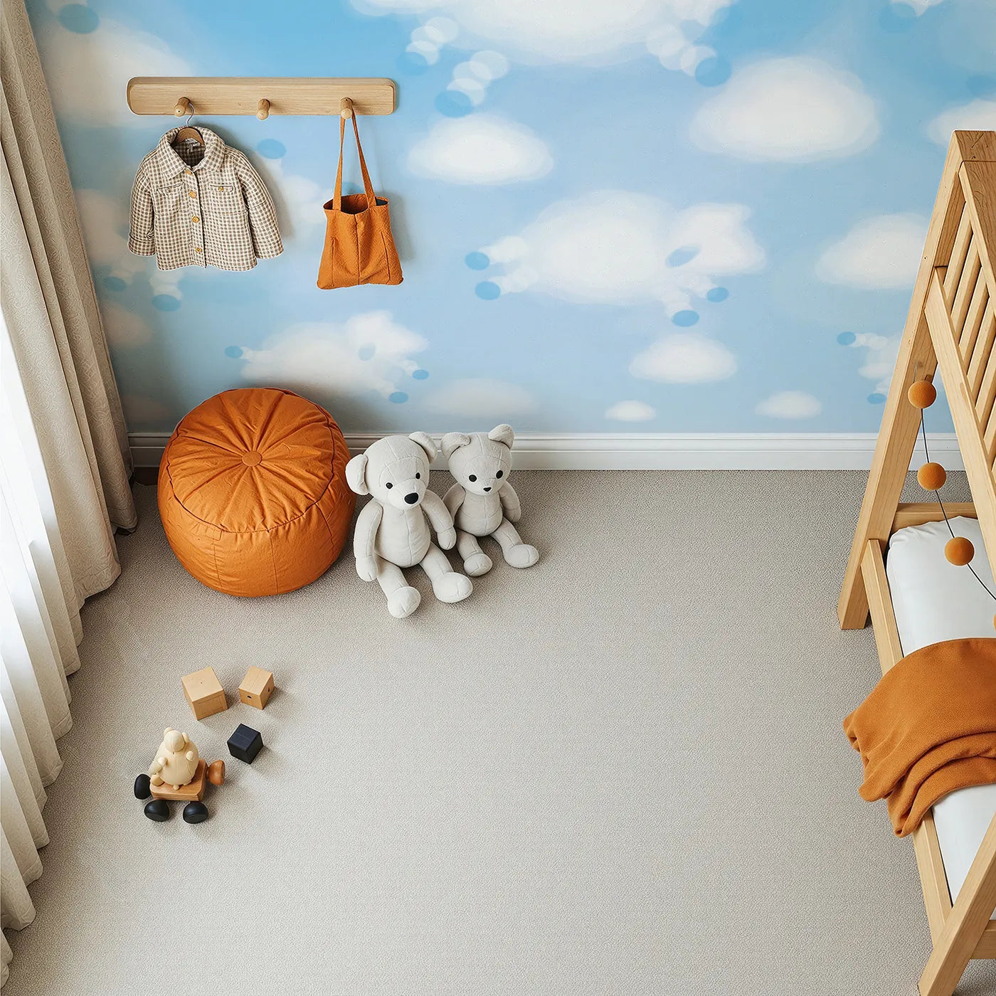 Top-down view of Whimsy Tots' Cloud Sheep Wall Mural (Turn Their Room into a Sky of Gentle, Dreamy Shapes).Gender-Neutral