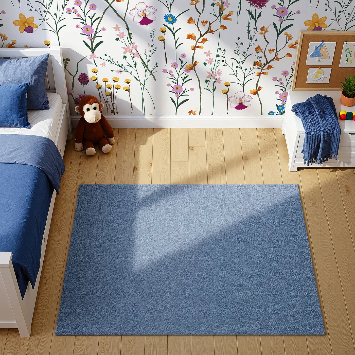 Top-down view of Whimsy Tots' Colorful Wildflower Pattern Wall Mural (Turn Their Room into a Field of Delicate, Painted Flowers).Gender-Neutral