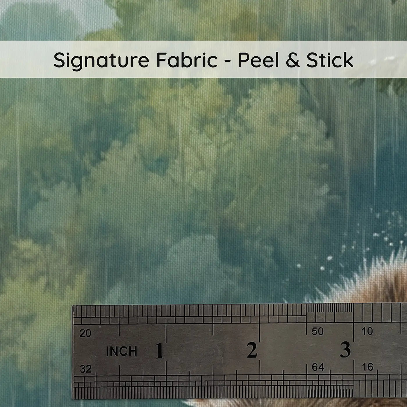 Fabric texture close-up of Bear Cub Puddle Reflection Rainbow Wallpaper Mural by Whimsy Tots