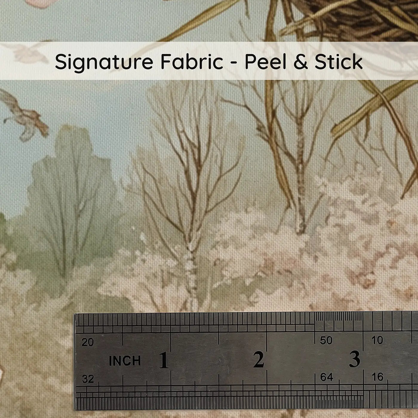 Fabric texture close-up of Robin Nest Cherry Branch Wallpaper Mural by Whimsy Tots