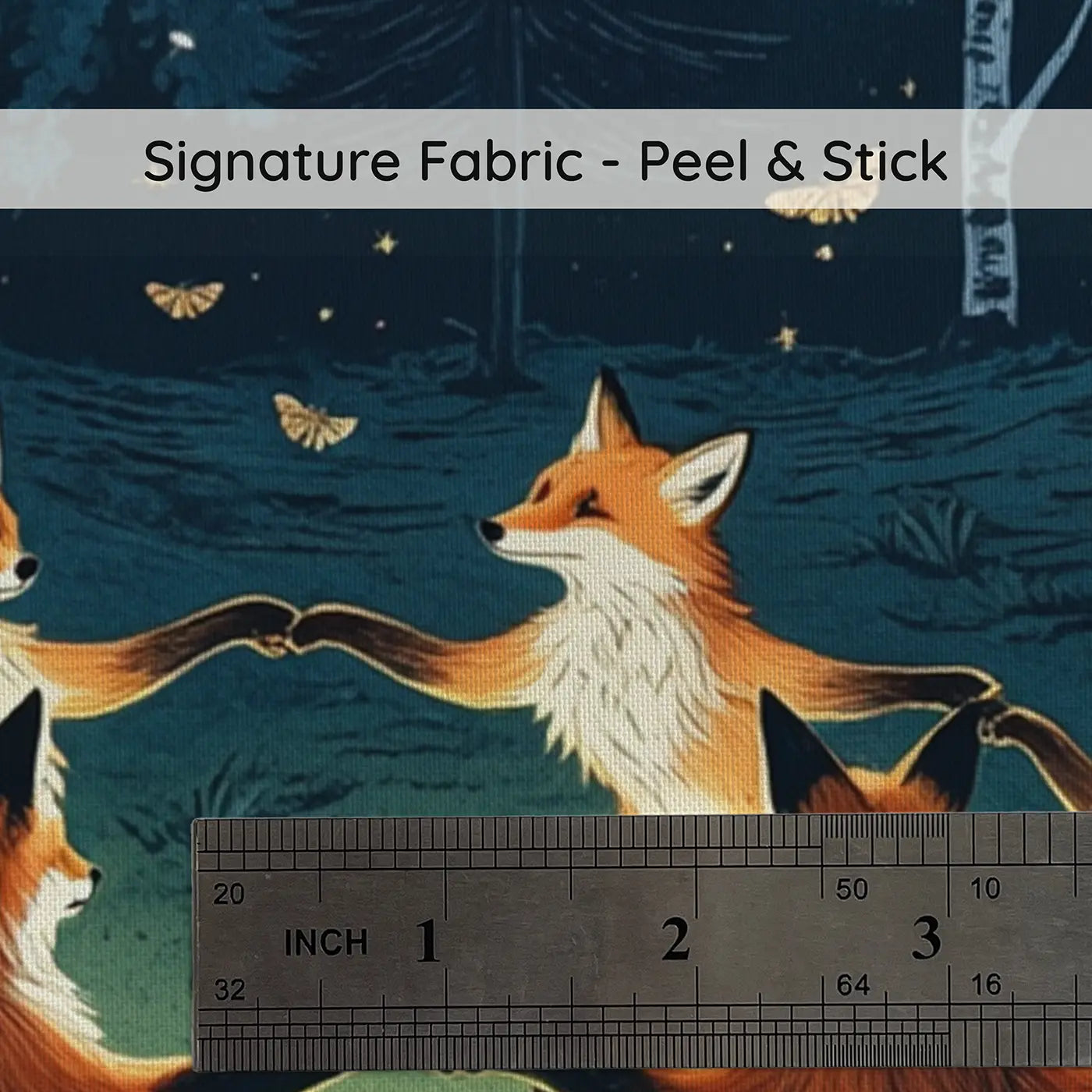 Fabric texture close-up of Moonlit Fox Dance Fairy Ring Wallpaper Mural by Whimsy Tots