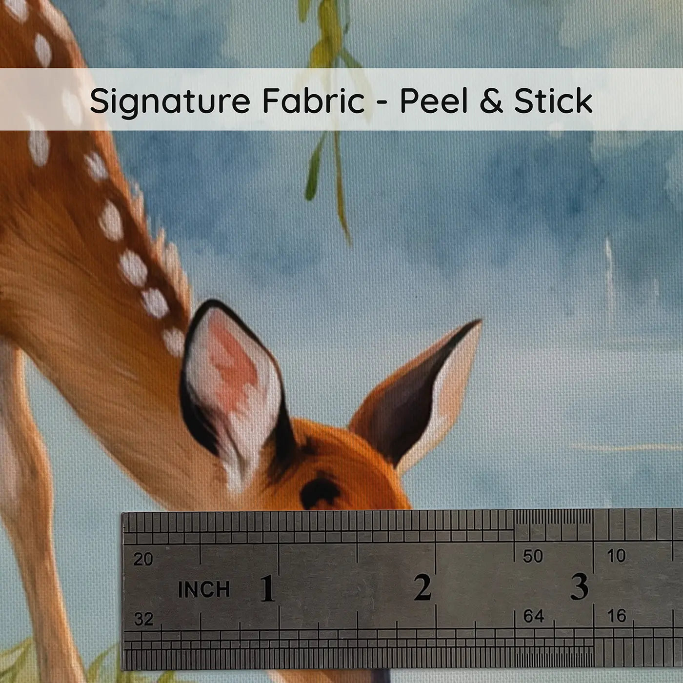 Fabric texture close-up of Dawn Fawn Willow Pond Wallpaper Mural by Whimsy Tots