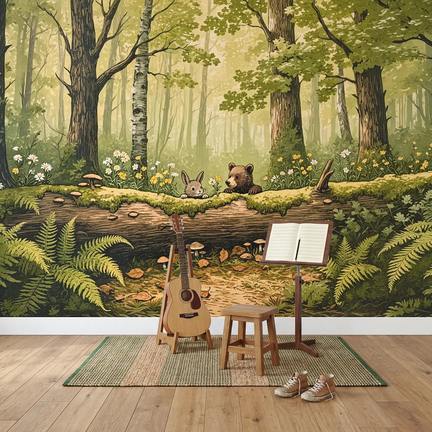 Log Tunnel Adventure Wallpaper Mural in playroom setting by Whimsy Tots