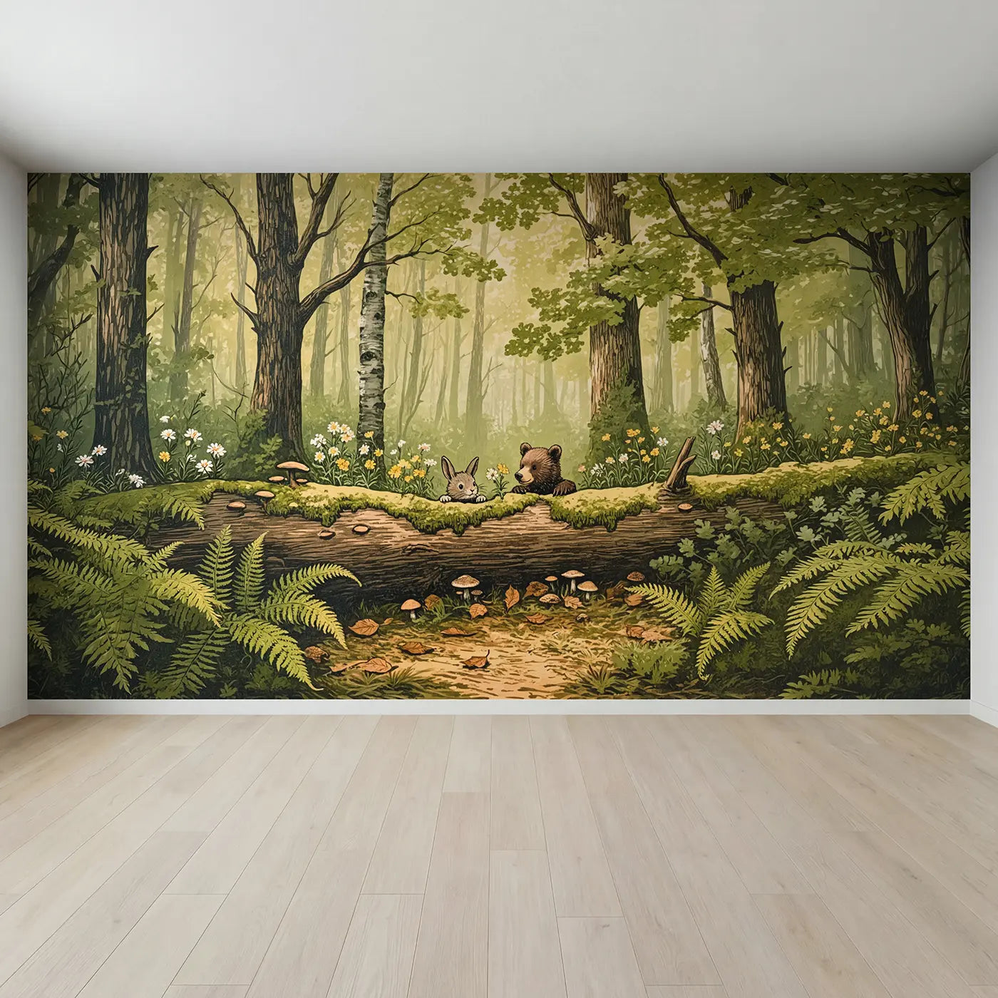Full view of Log Tunnel Adventure Wallpaper Mural by Whimsy Tots