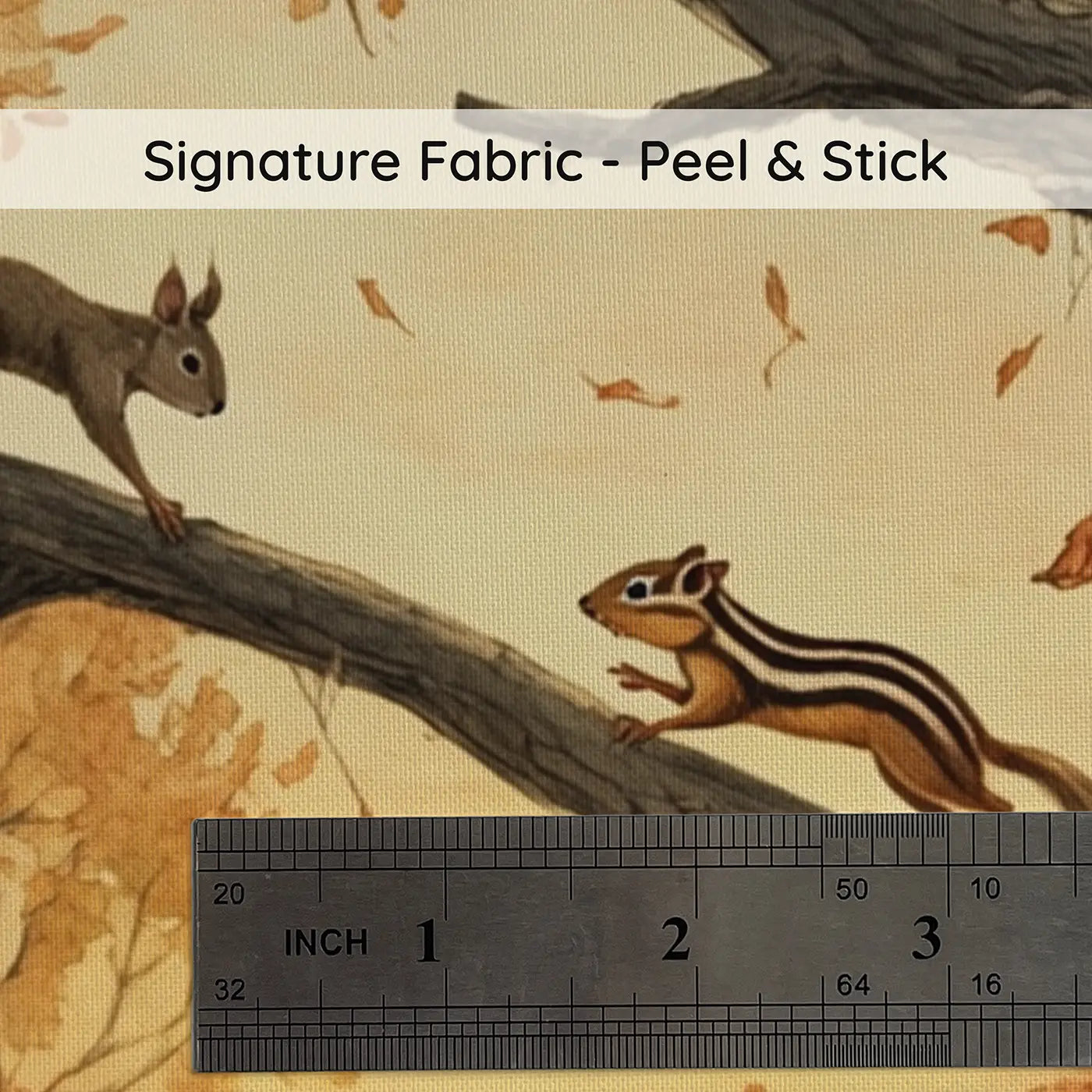Fabric texture close-up of Squirrel Treetop Race Wallpaper Mural by Whimsy Tots