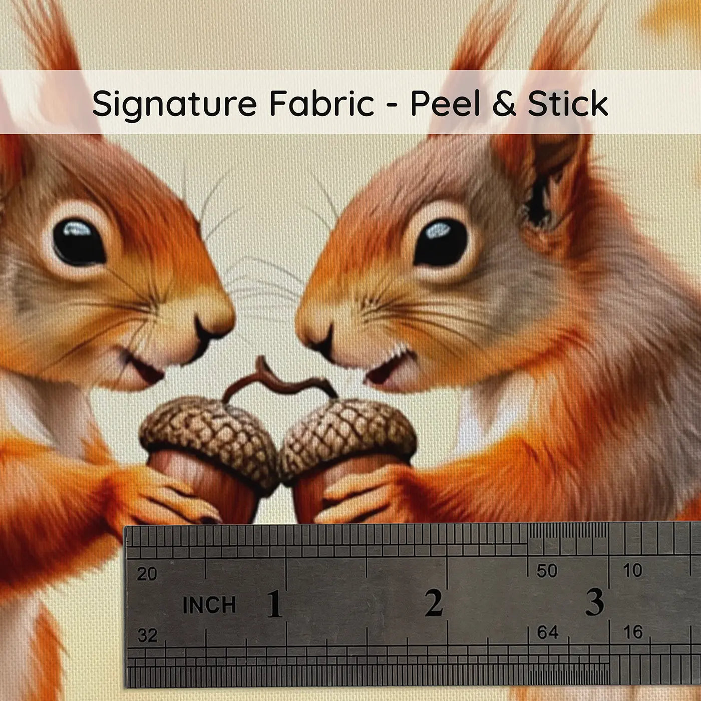 Fabric texture close-up of Autumn Squirrel Acorn Share Wallpaper Mural by Whimsy Tots