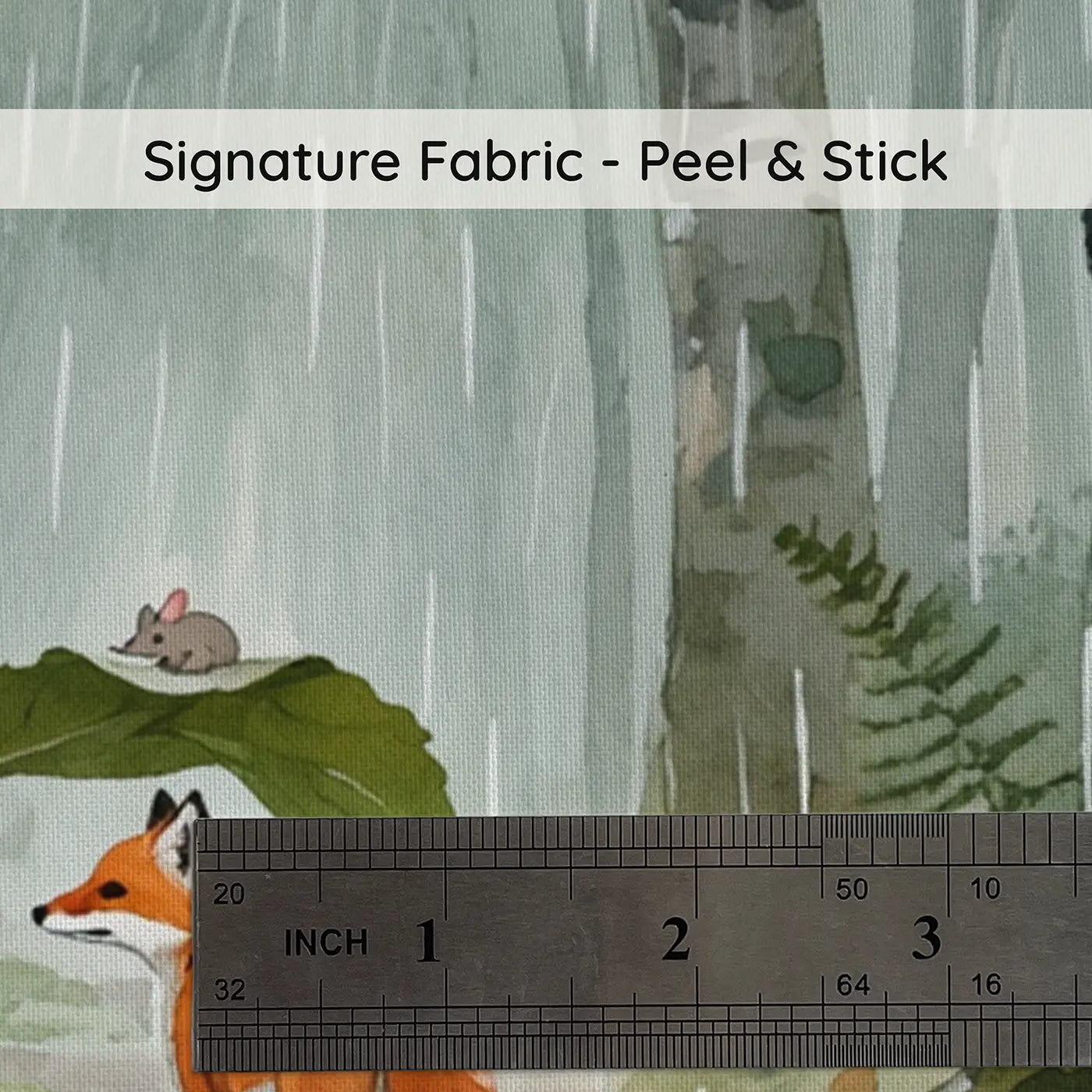 Fabric texture close-up of Fox and Mouse Rainy Umbrella Wallpaper Mural by Whimsy Tots