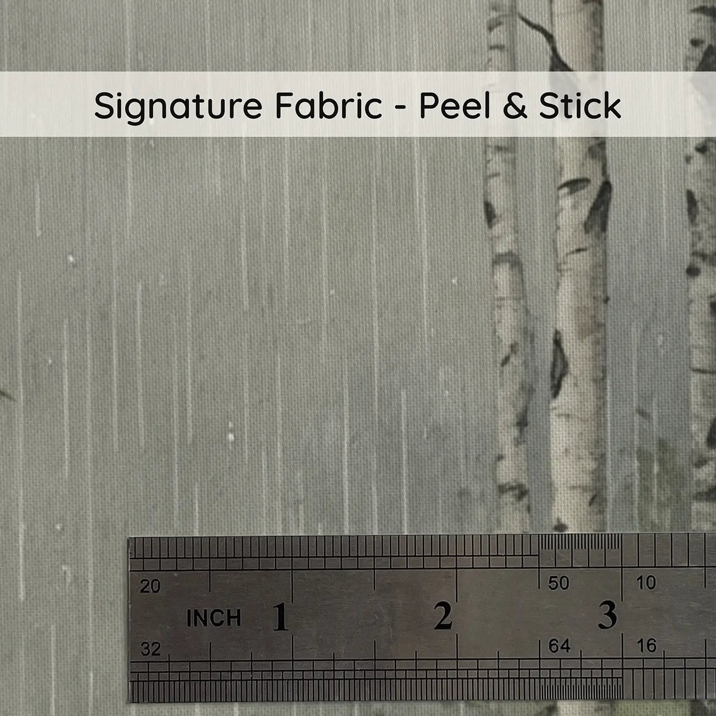 Fabric texture close-up of Rainy Birch Forest Wallpaper Mural by Whimsy Tots