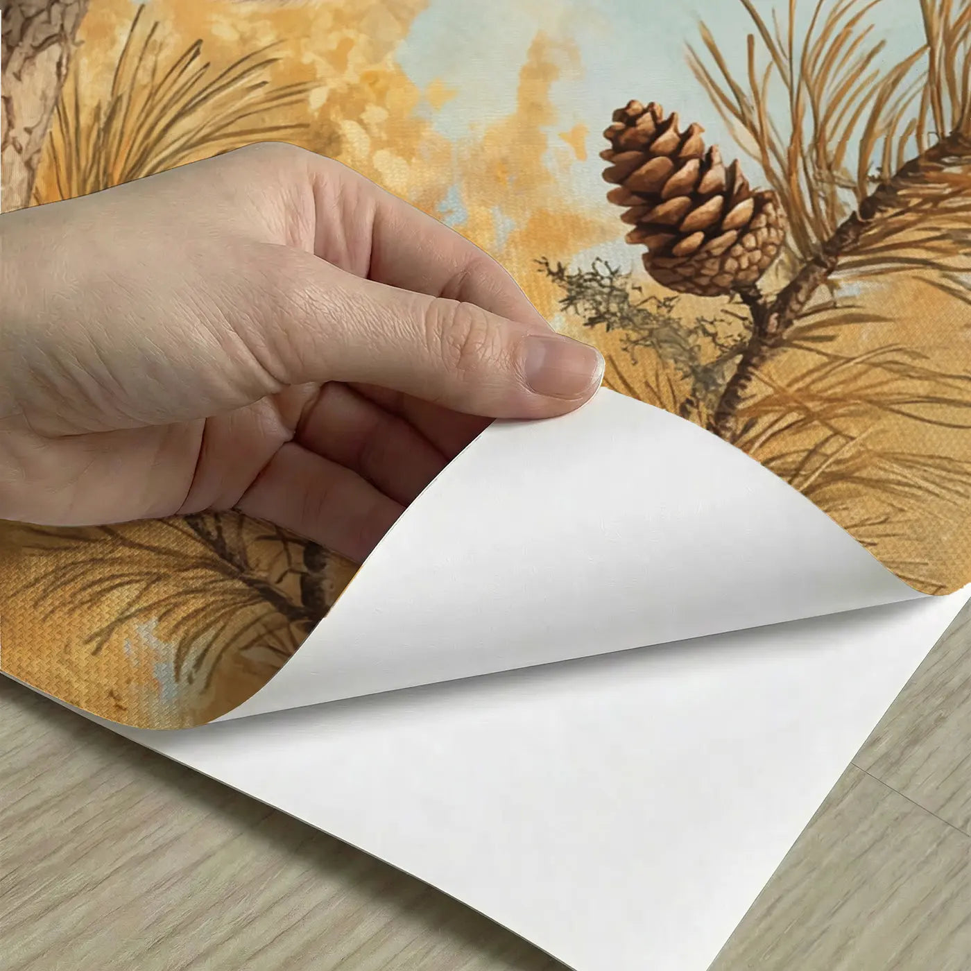 Peel-and-stick detail of Baby Squirrel Acorn Pine Wallpaper Mural by Whimsy Tots