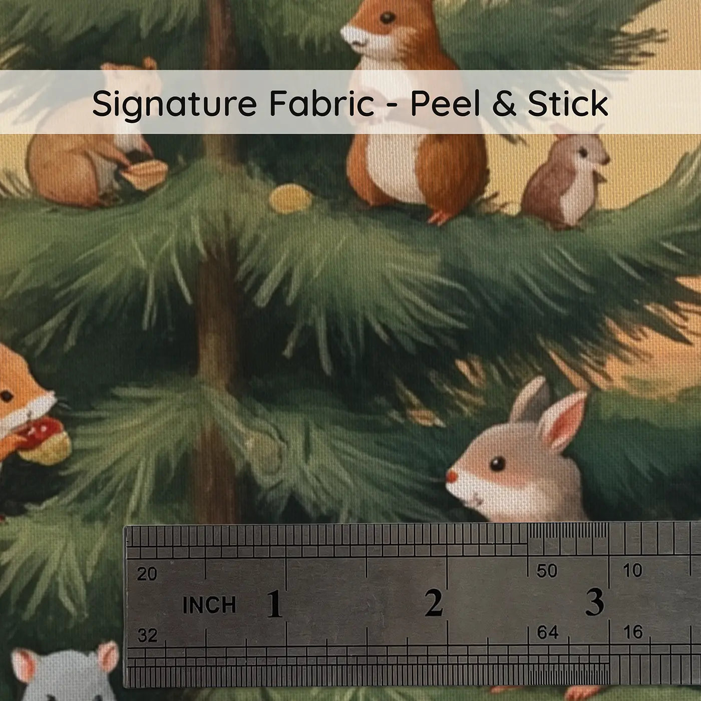 Fabric texture close-up of Woodland Animals Decorating Tree Wallpaper Mural by Whimsy Tots