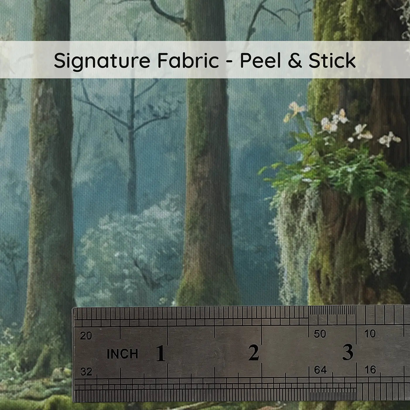 Fabric texture close-up of Primeval Mossy Woodland Wallpaper Mural by Whimsy Tots