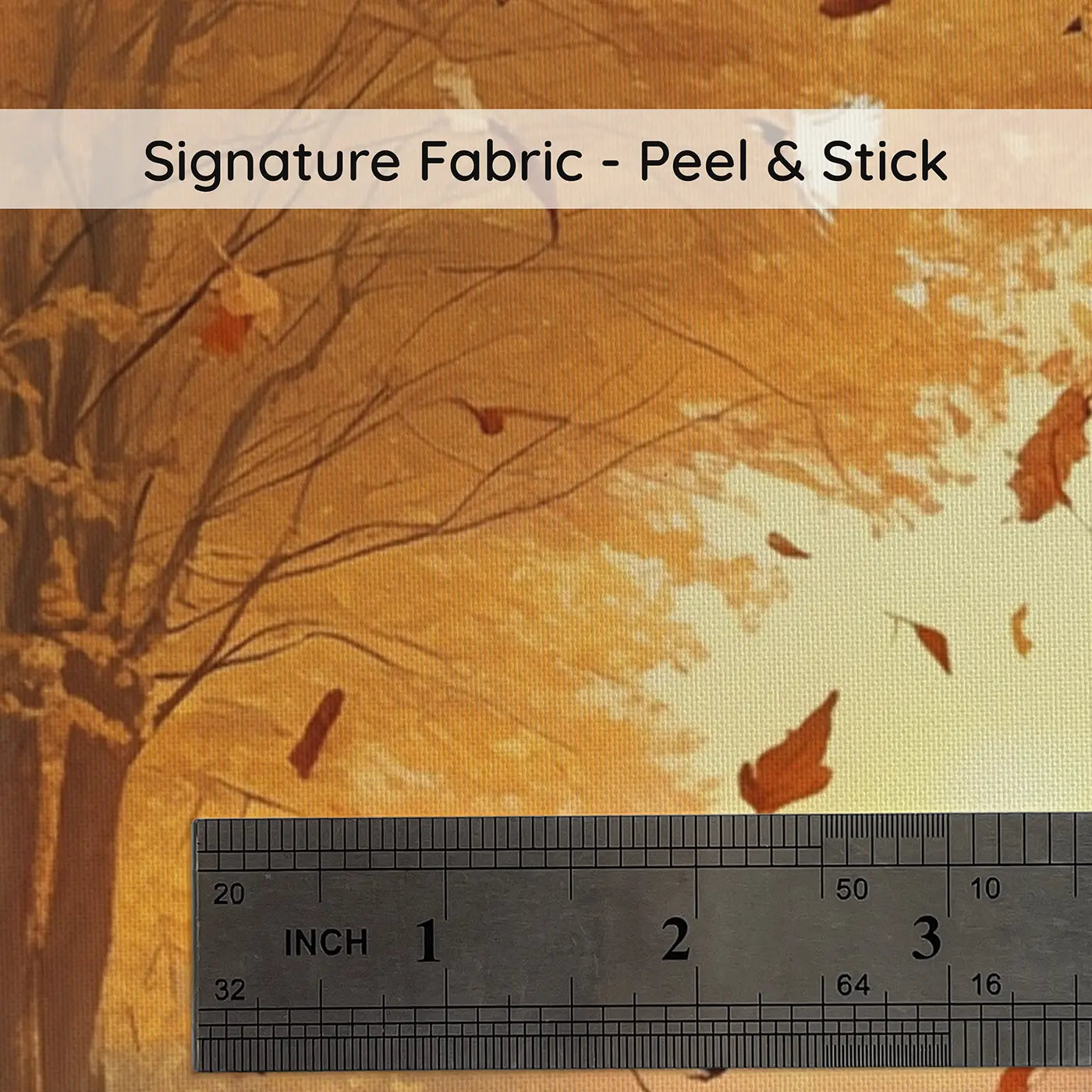 Fabric texture close-up of Golden Autumn Forest Path Wallpaper Mural by Whimsy Tots