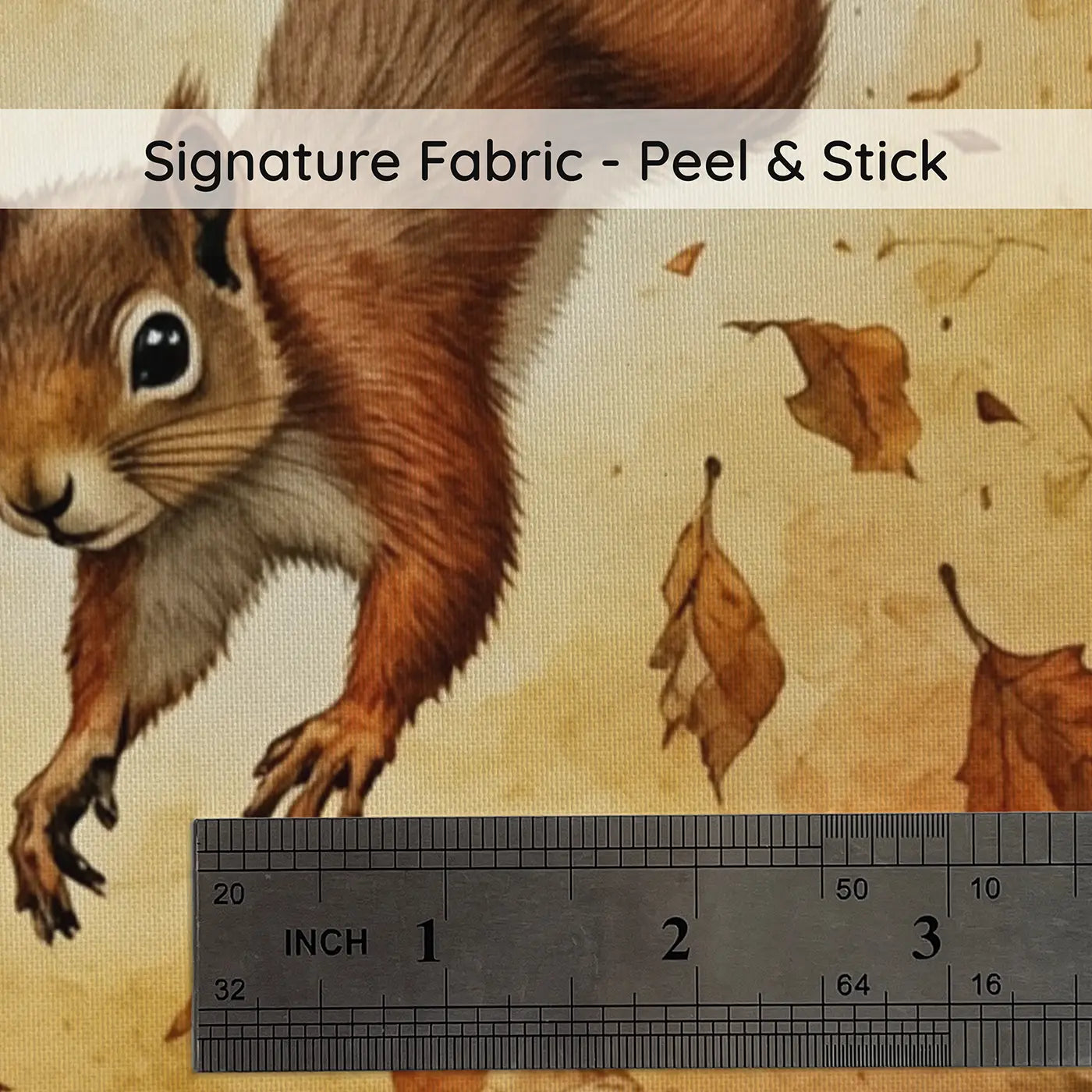 Fabric texture close-up of Leaping Autumn Squirrel Wallpaper Mural by Whimsy Tots