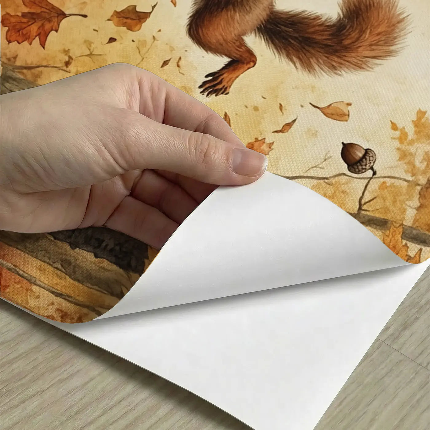 Peel-and-stick detail of Leaping Autumn Squirrel Wallpaper Mural by Whimsy Tots