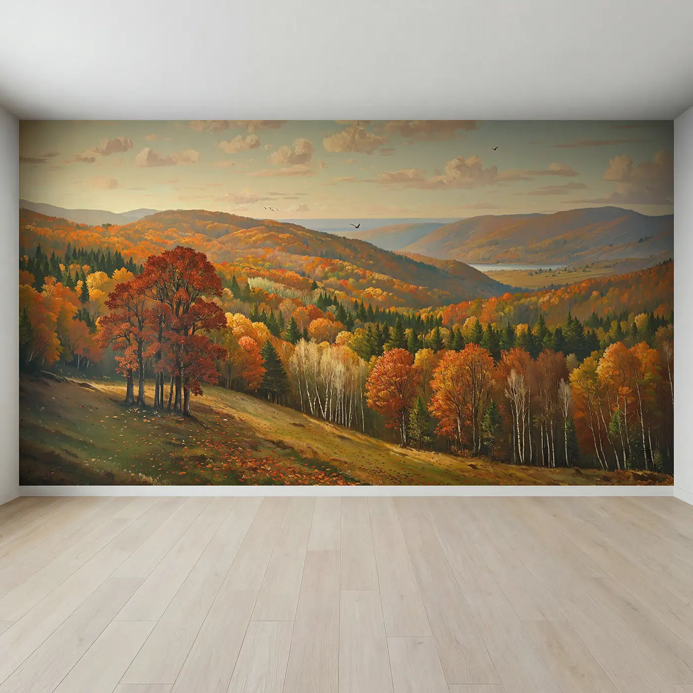Full view of Peak Autumn Forest Wallpaper Mural by Whimsy Tots