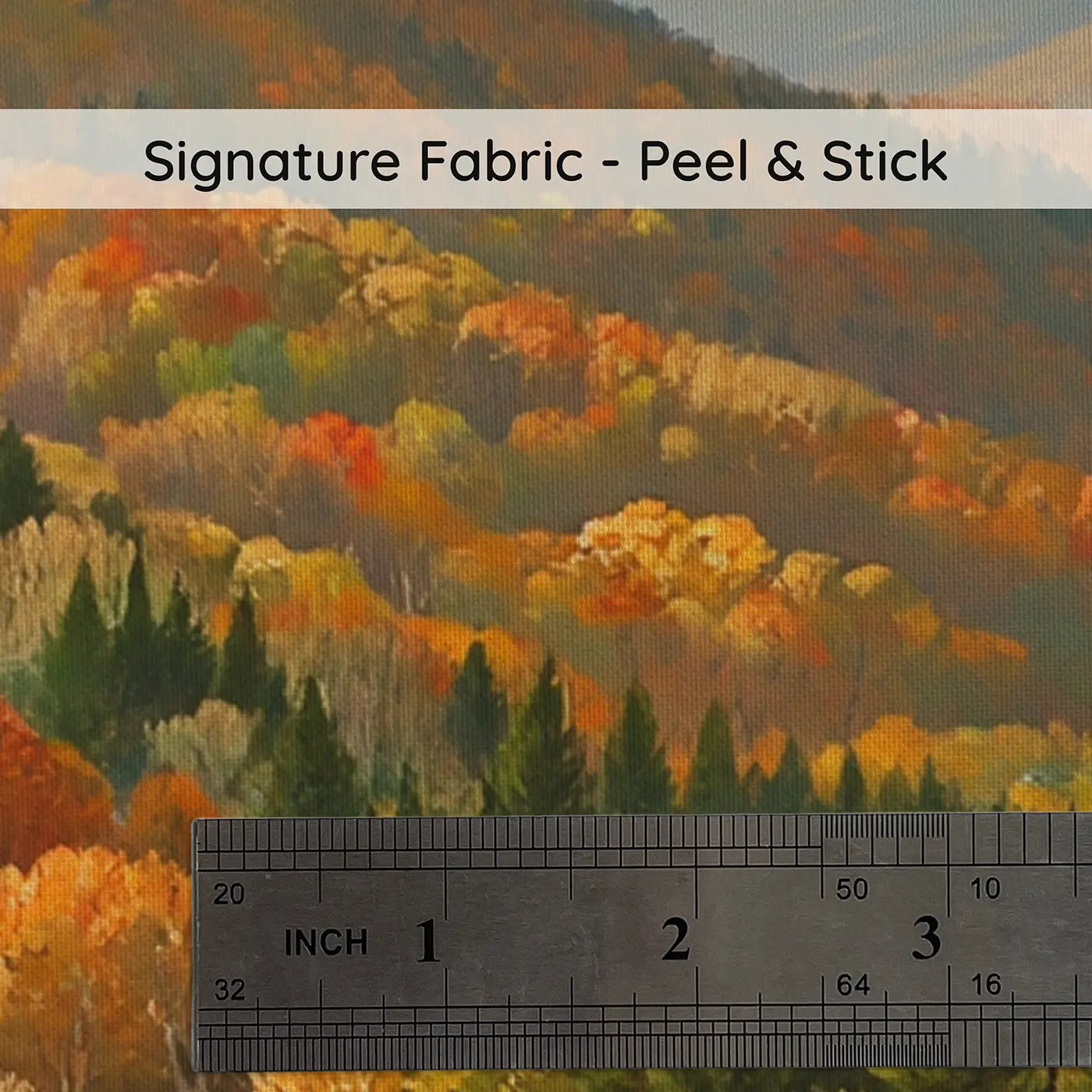Fabric texture close-up of Peak Autumn Forest Wallpaper Mural by Whimsy Tots
