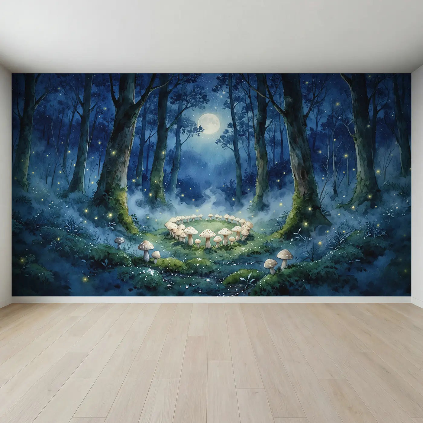 Full view of Moonlit Fairy Ring Forest Wallpaper Mural by Whimsy Tots