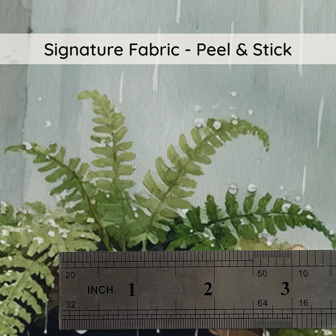 Fabric texture close-up of Rainy Forest Raccoon Kit Wallpaper Mural by Whimsy Tots