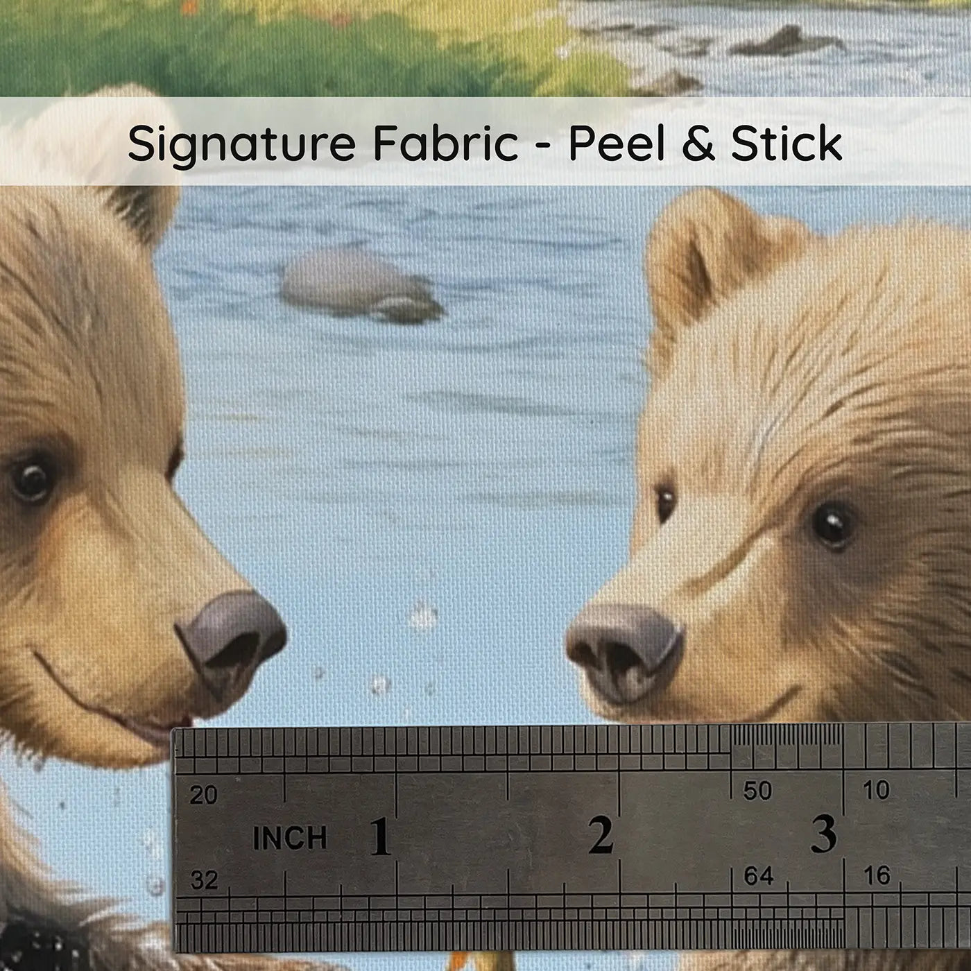 Fabric texture close-up of Bear Cubs Summer Brook Wallpaper Mural by Whimsy Tots