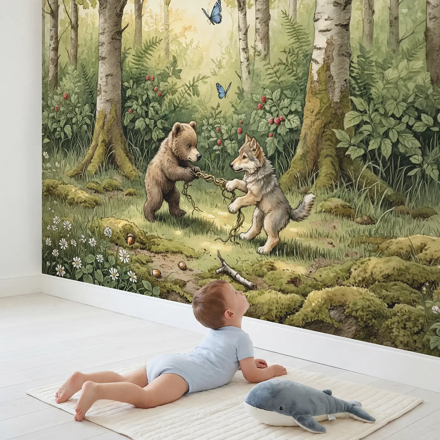 Child in nursery with Forest Cubs at Play Wallpaper Mural by Whimsy Tots