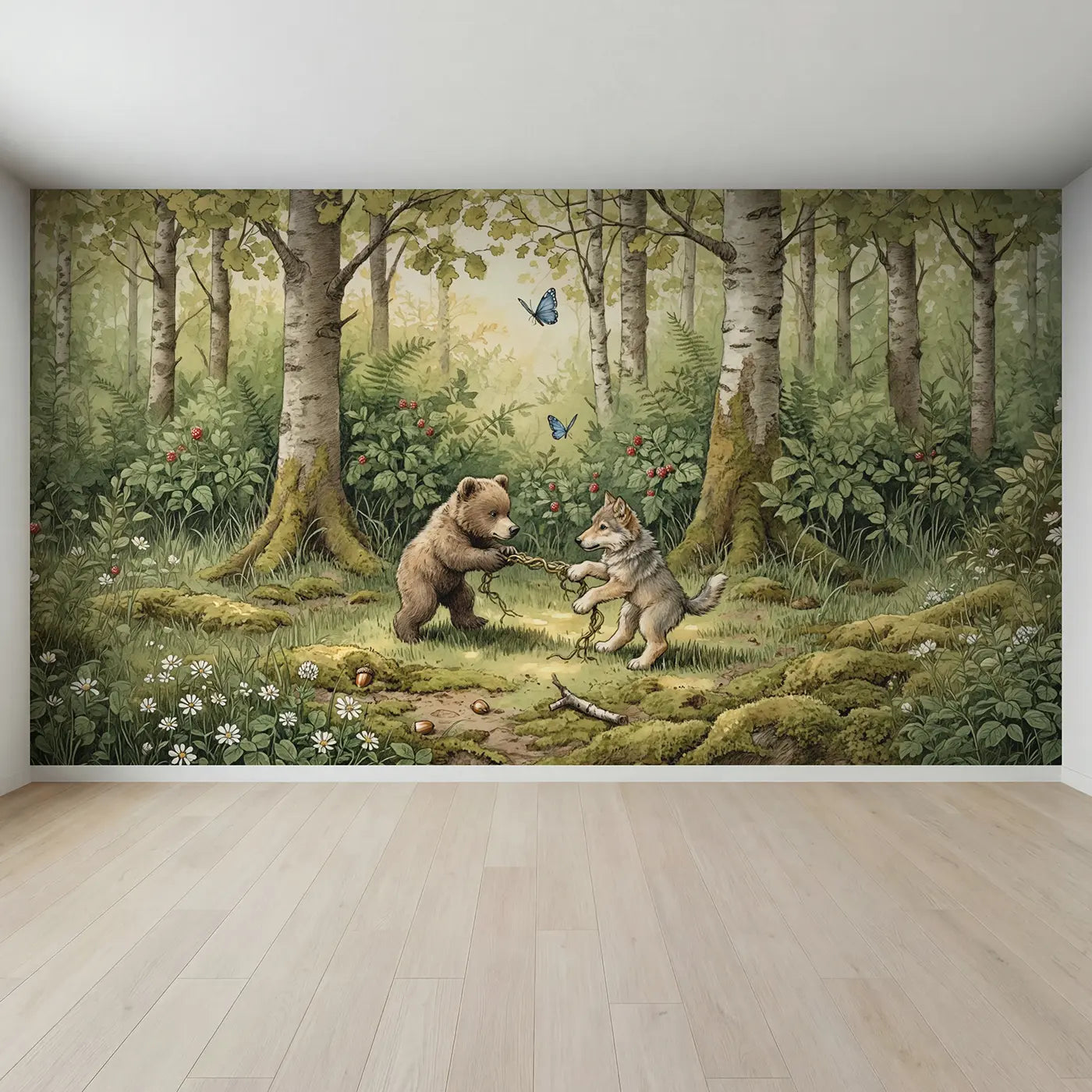 Full view of Forest Cubs at Play Wallpaper Mural by Whimsy Tots