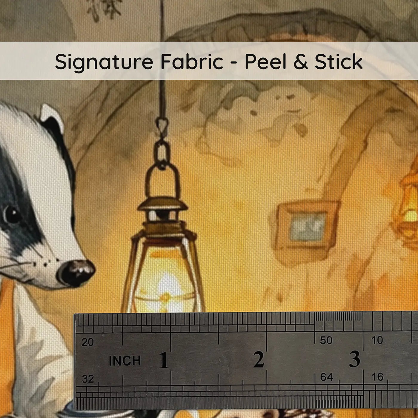 Fabric texture close-up of Badger and Hedgehog Tea Burrow Wallpaper Mural by Whimsy Tots