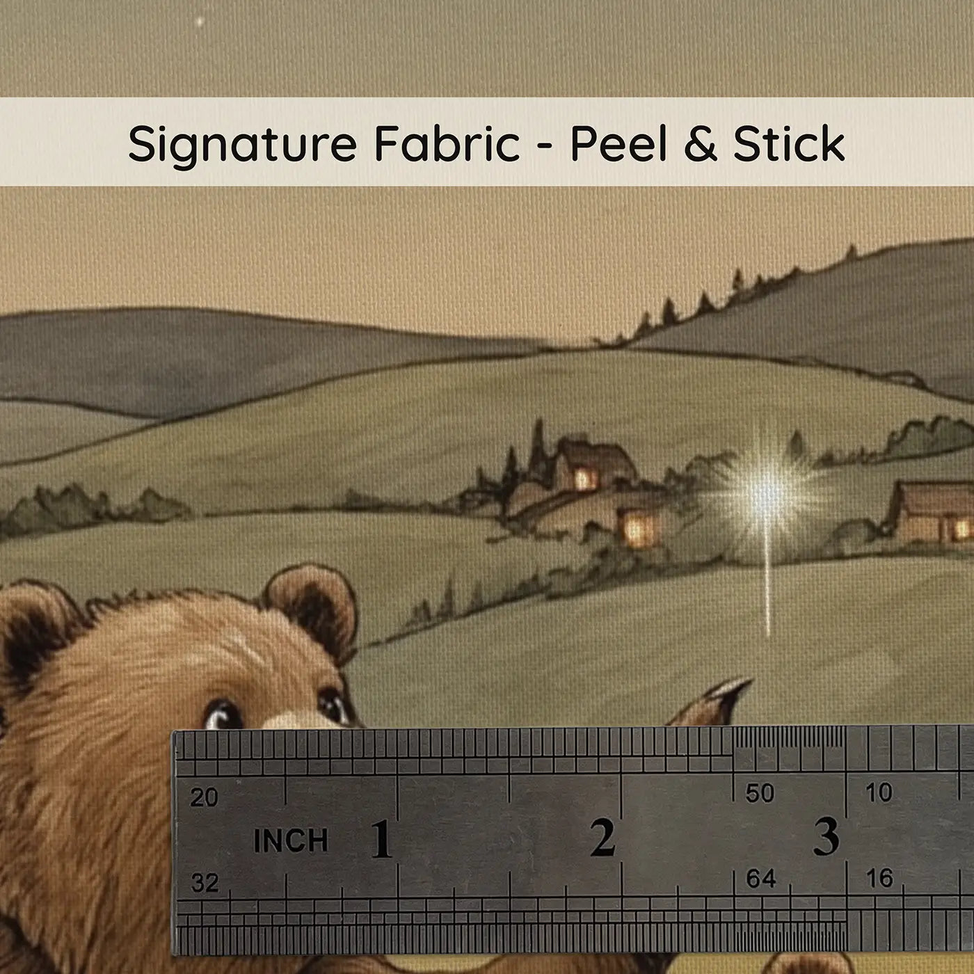 Fabric texture close-up of Bear Family Stargazing Meadow Wallpaper Mural by Whimsy Tots