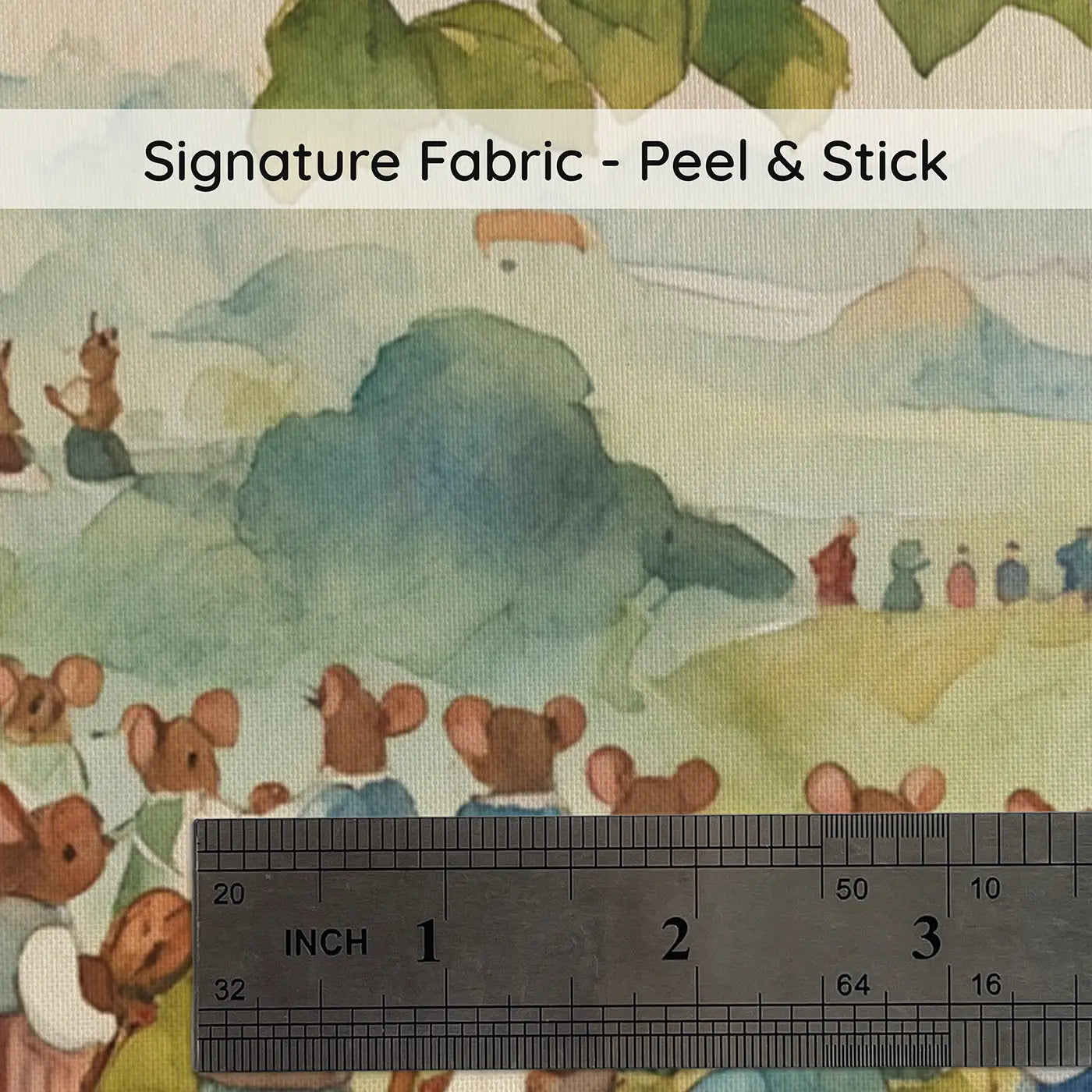 Fabric texture close-up of Squirrel Orchestra Branches Playing Wallpaper Mural by Whimsy Tots