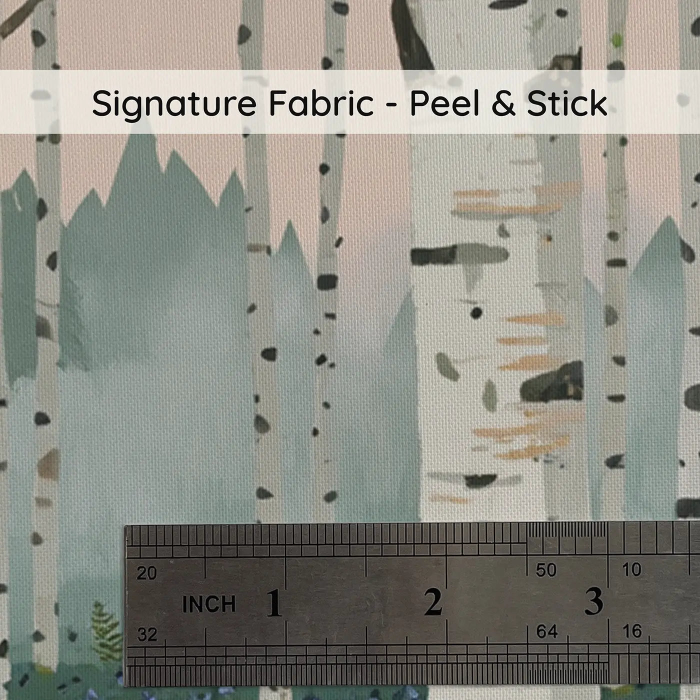 Fabric texture close-up of Spotted Fawn Birch Grove Wallpaper Mural by Whimsy Tots