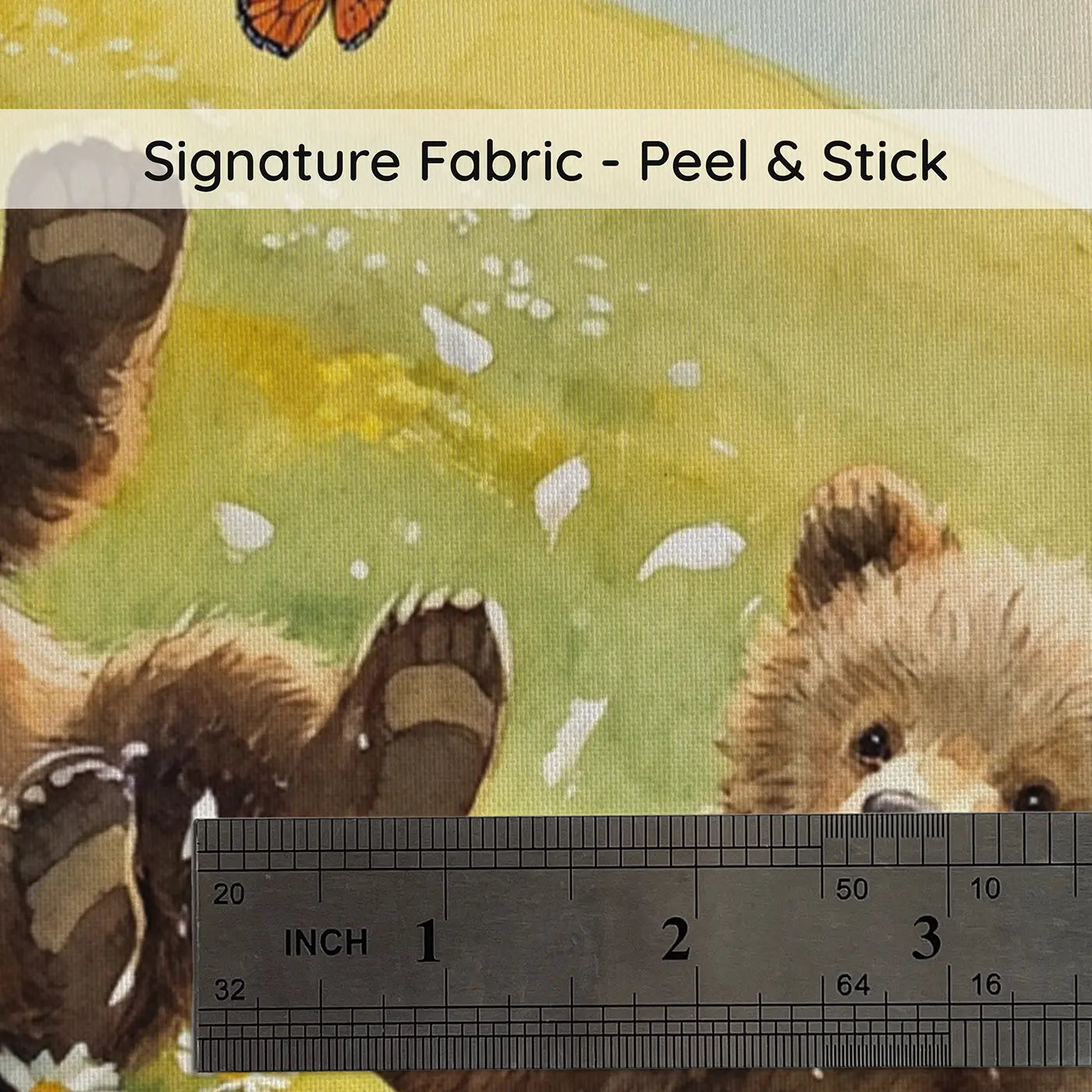 Fabric texture close-up of Bear Cubs Daisy Hill Tumble Wallpaper Mural by Whimsy Tots