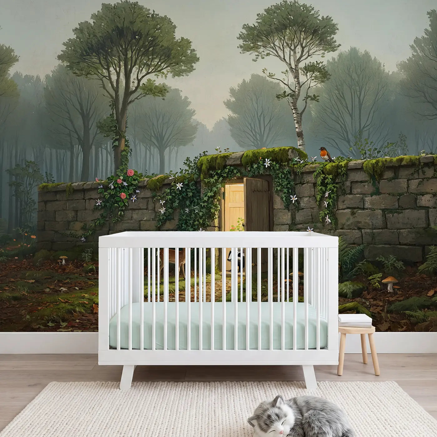 Painted landscape secret garden door wallpaper mural for girls room by Whimsy Tots