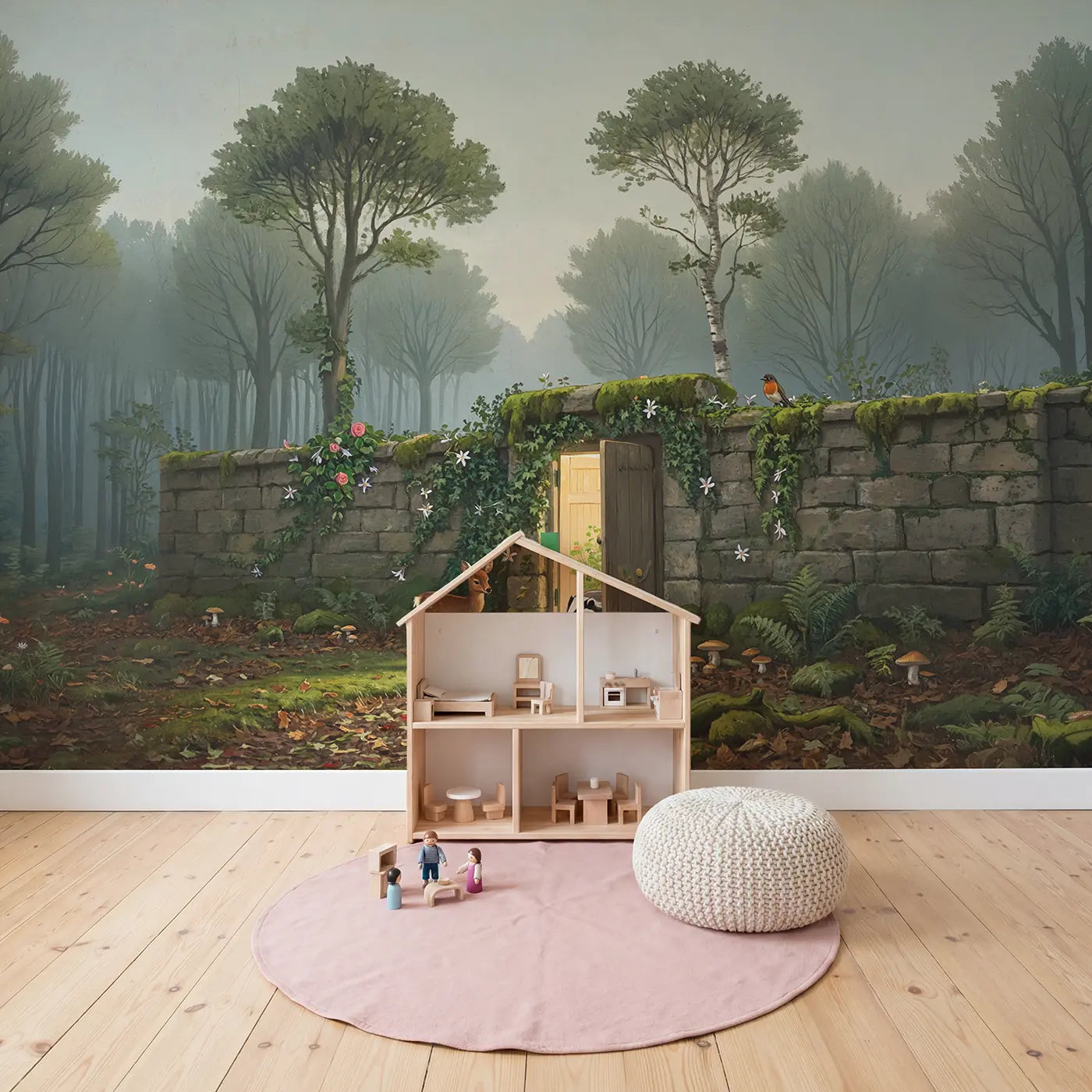 Secret Garden Door Discovery Wallpaper Mural in playroom setting by Whimsy Tots