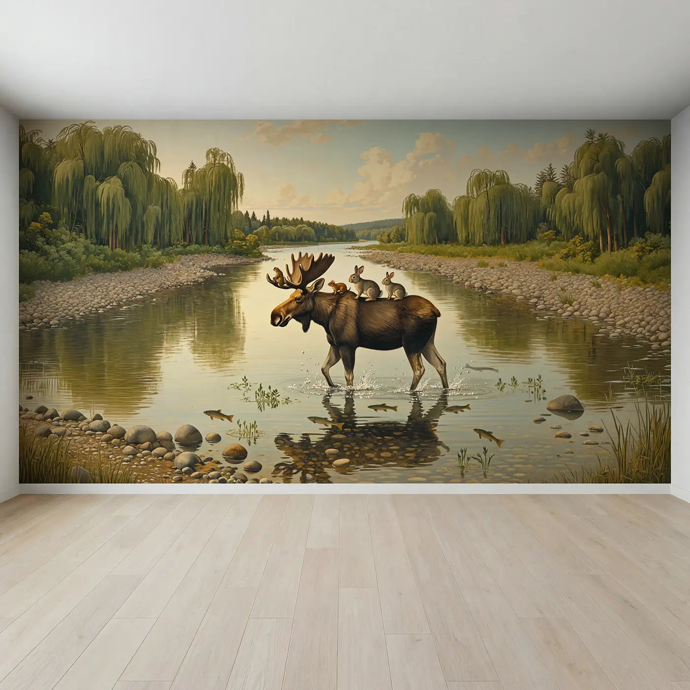 Full view of Moose River Crossing Ride Wallpaper Mural by Whimsy Tots