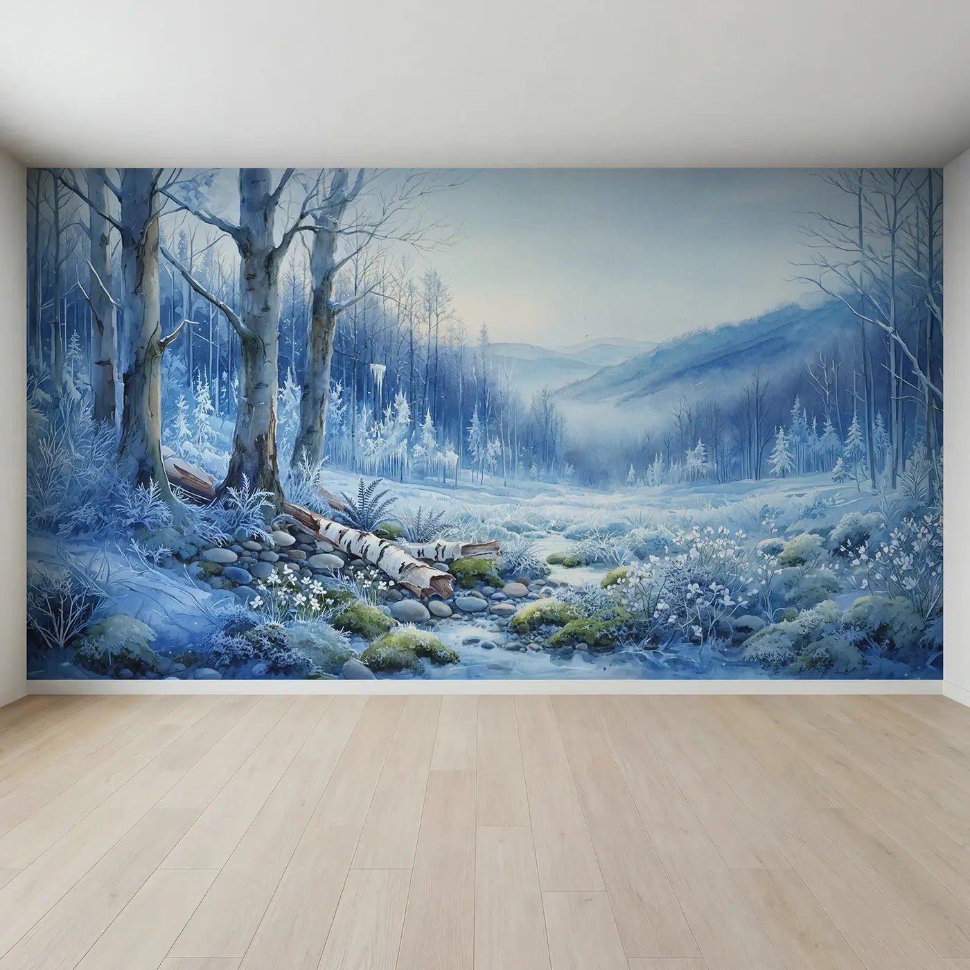 Full view of Frozen Forest Icicles Frost Wallpaper Mural by Whimsy Tots