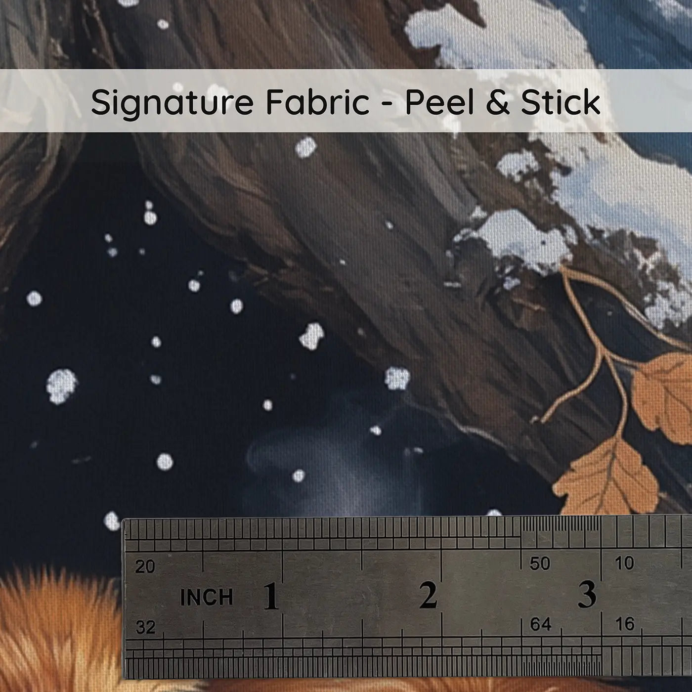 Fabric texture close-up of Snowy Fox Hollow Twilight Wallpaper Mural by Whimsy Tots