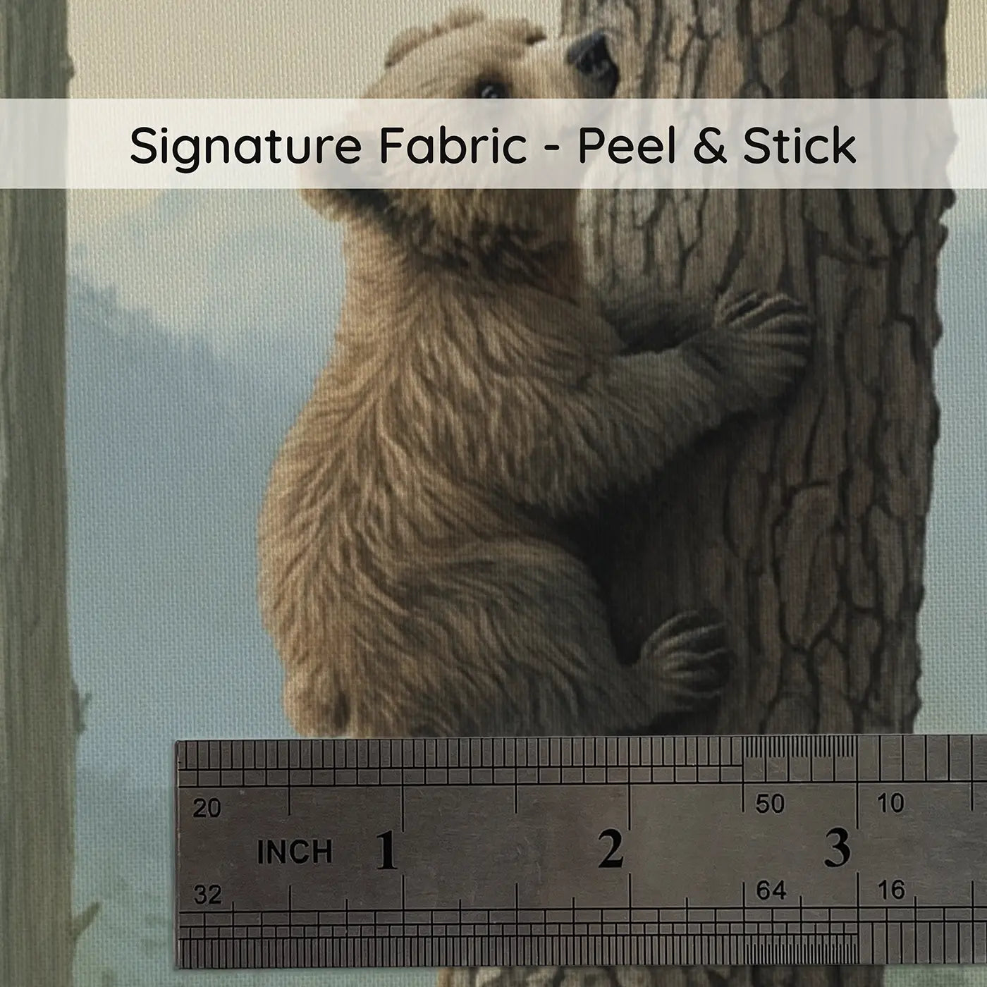 Fabric texture close-up of Bear Cub Pine Climb Wallpaper Mural by Whimsy Tots