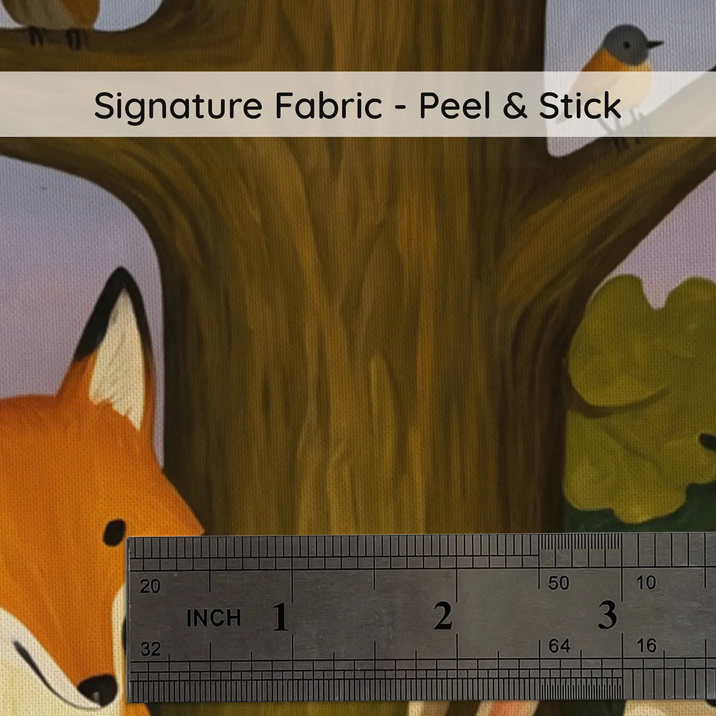 Fabric texture close-up of Fox Story Time Under Oak Wallpaper Mural by Whimsy Tots