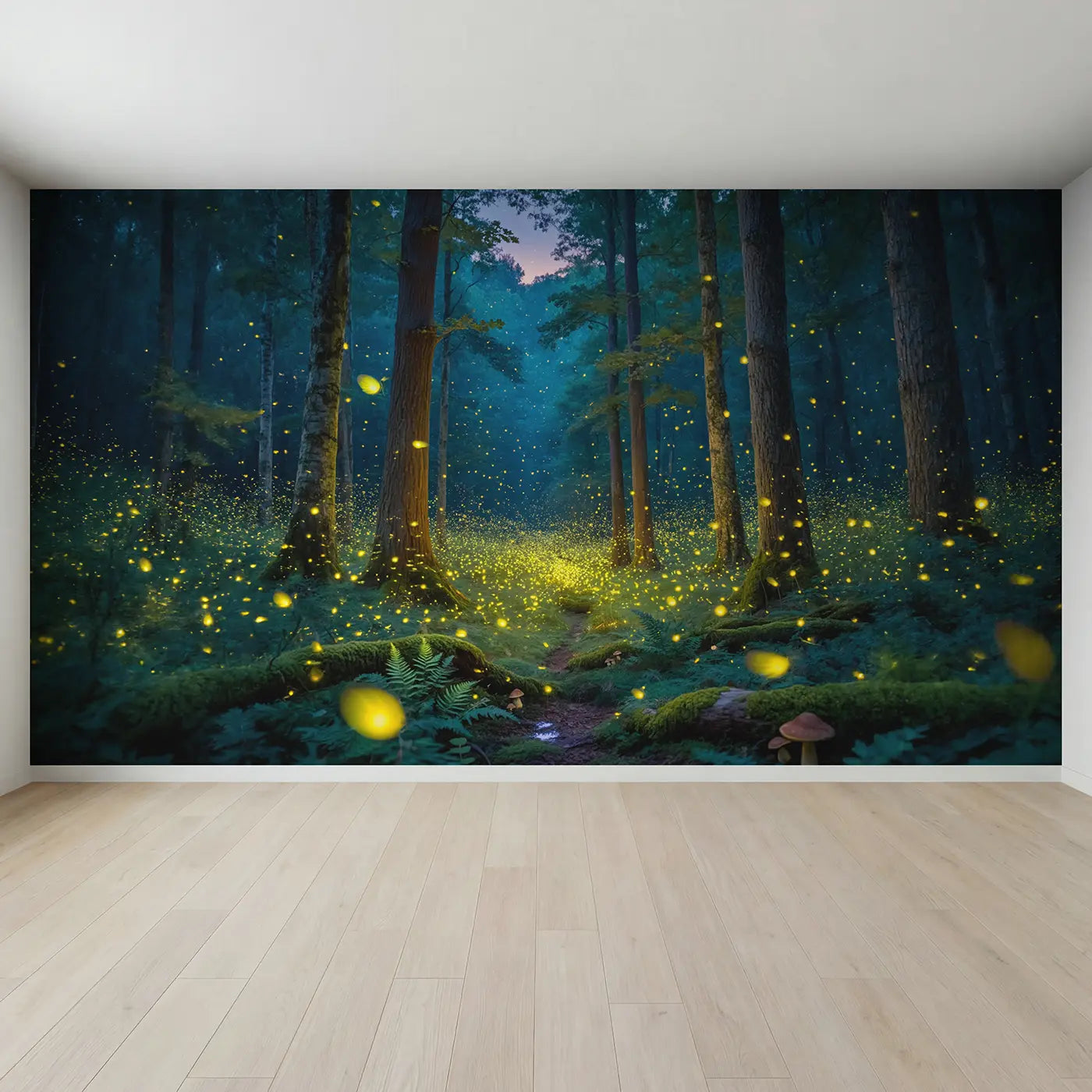 Full view of Firefly Forest Twilight Wallpaper Mural by Whimsy Tots