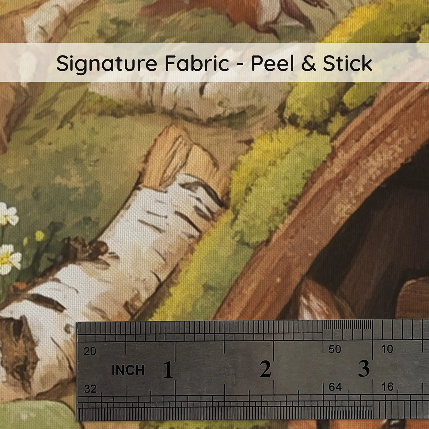 Fabric texture close-up of Forest Animals Building Cozy Wallpaper Mural by Whimsy Tots