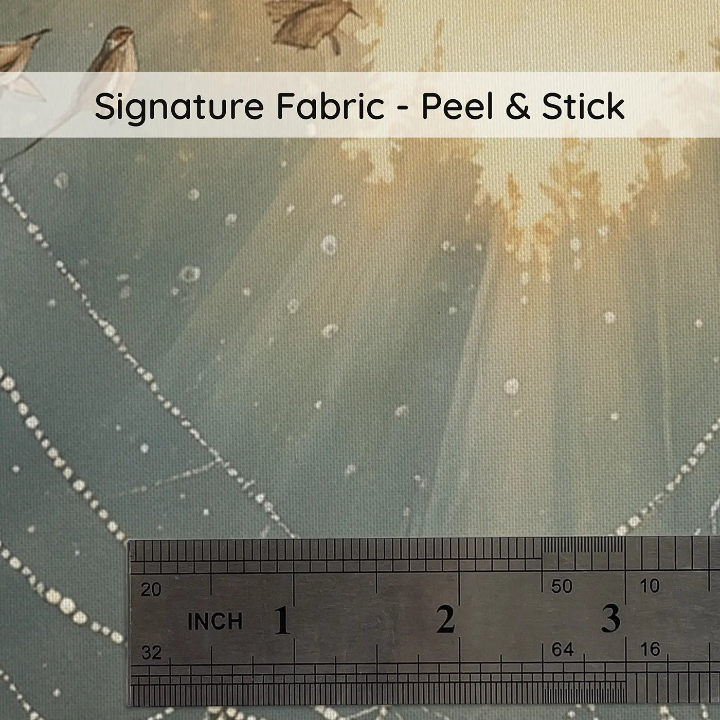 Fabric texture close-up of Dewy Cobweb Pine Forest Wallpaper Mural by Whimsy Tots