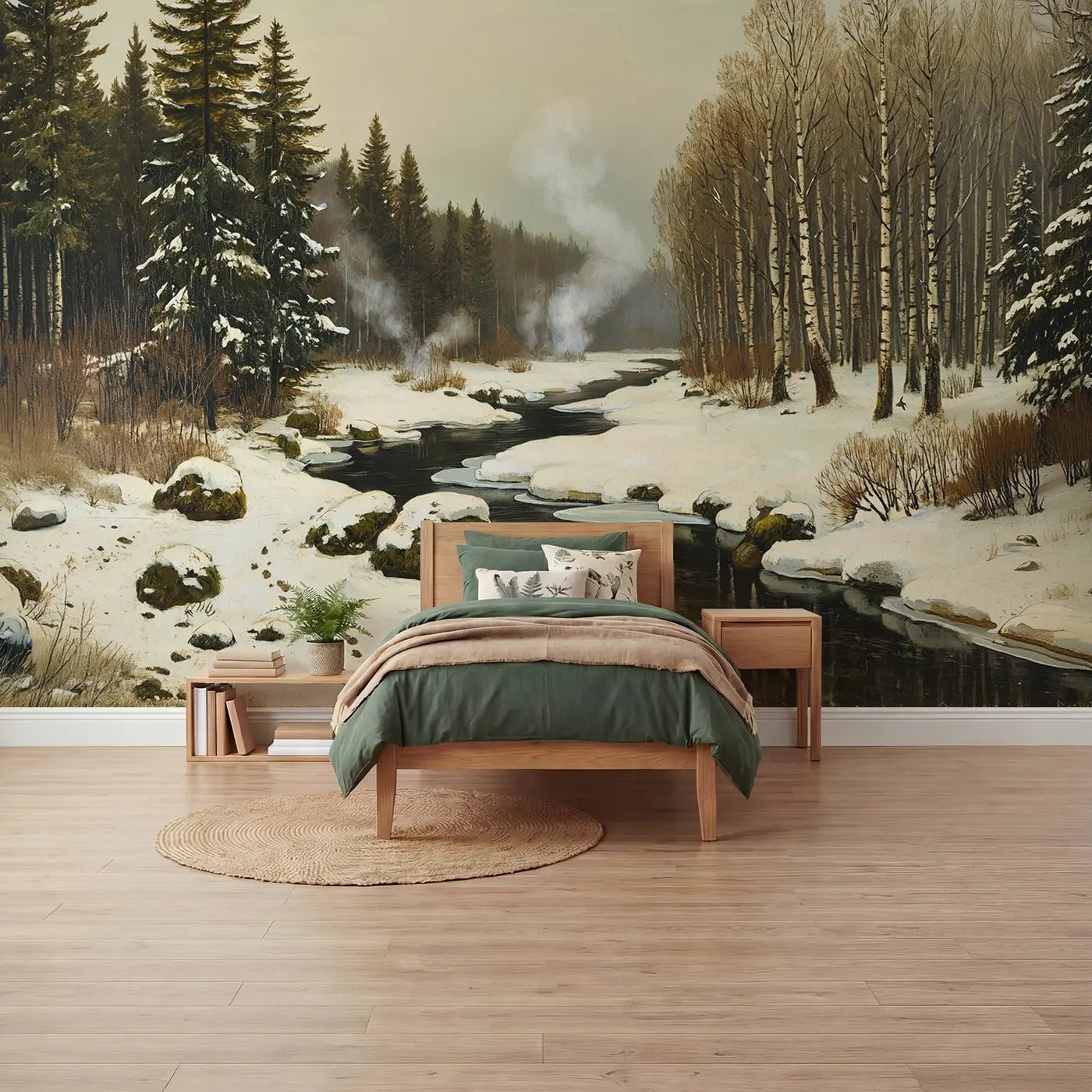 Painted landscape forest woodland wallpaper mural for kids room by Whimsy Tots